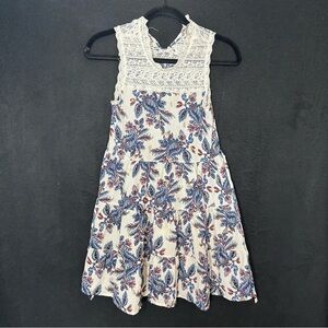 Girls 14 White and Blue Floral Sleeveless Beach Causal Loose Sundress - Beautees